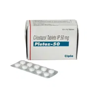 Pletoz 50 Mg Box/Carton + Blister Pack showing the Front face.