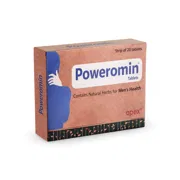 Poweromin Tablet Box/Carton + Strip showing the Front face.