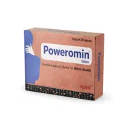 Poweromin Tablet Box/Carton + Blister Pack showing the Front face.