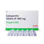 Progaba 300 Mg Tablet Box/Carton + Blister Pack showing the Front face.