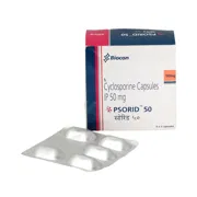 Psorid 50 Mg Box/Carton + Blister Pack showing the Front face.
