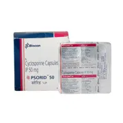 Psorid 50 Mg Box/Carton + Blister Pack showing the Front face.