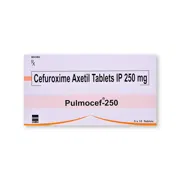 Pulmocef 250 Tablet Box/Carton showing the Front face.