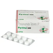 Pyzina 500 Mg Box/Carton + Blister Pack showing the Front face.