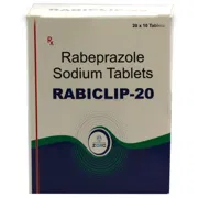 Rabiclip 20 Mg Tablet Box/Carton showing the Front face.