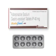 Rabifast 40 Tablet Box/Carton + Blister Pack showing the Front face.