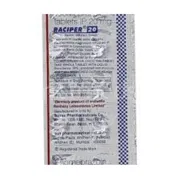 Raciper 20 Mg Tablet Sachet showing the Back face.