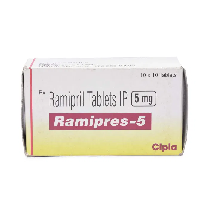 Ramipres 5 Mg Box/Carton showing the Front face.