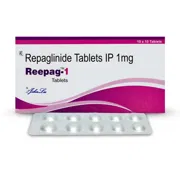 Reepag 1 Mg Tablet Box/Carton + Blister Pack showing the Front face.