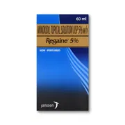 Regaine 5% Solution 60 ml Box/Carton showing the Front face.