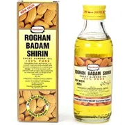 Roghan Badam Shirin 100 ml Box/Carton + Bottle showing the Front face.
