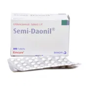 Semi Daonil 2.5 Mg Box/Carton + Blister Pack showing the Front face.