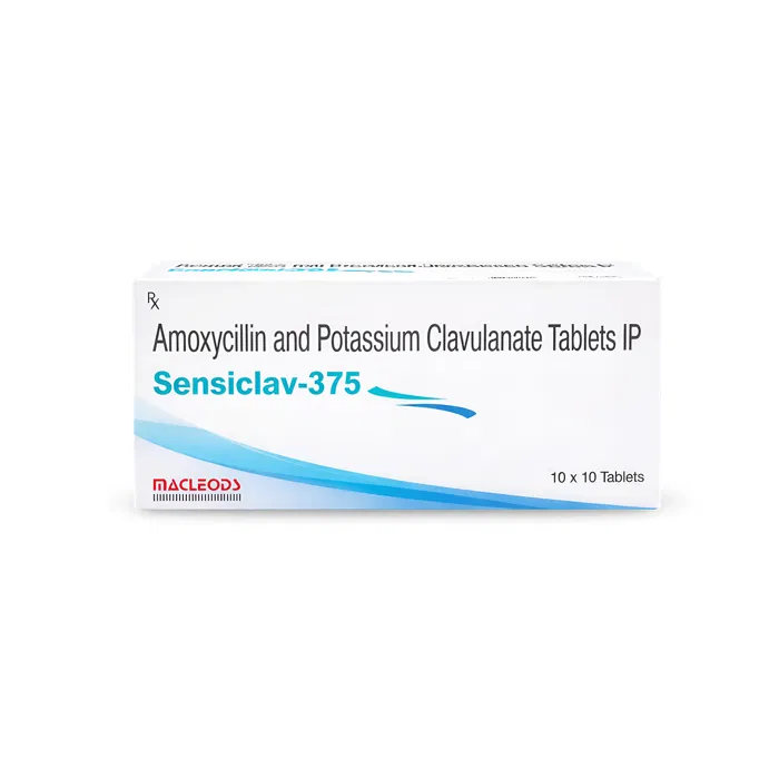 Sensiclav 375 Tablet Box/Carton showing the Front face