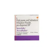 Seretide 50mcg-500mcg Accuhaler Box/Carton showing the Front face.