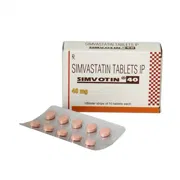 Simvotin 40 Mg Box/Carton + Blister Pack showing the Front face.