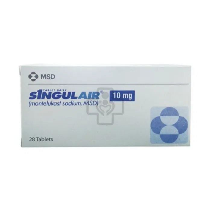 Singulair 10 Mg Tablet Box/Carton showing the Front face.