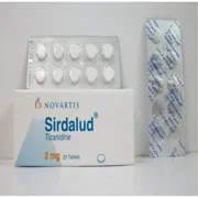 Sirdalud 2 Mg Box/Carton + Blister Pack showing the Front face.