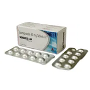 Somzole 40 Tablet Box/Carton + Blister Pack showing the Front face.