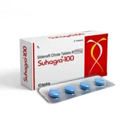 Suhagra 100 Mg Box/Carton + Blister Pack showing the Front face.