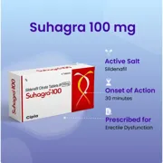 Suhagra 100 Mg Box/Carton showing the Front face.
