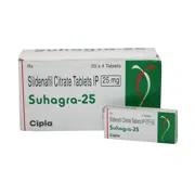Suhagra 25 Mg Box/Carton + Box/Carton showing the Front face.