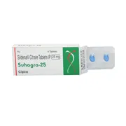 Suhagra 25 Mg Box/Carton + Blister Pack showing the Front face.