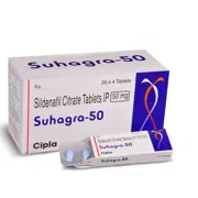 Suhagra 50 Mg Box/Carton + Blister Pack showing the Front face.