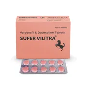 Super Vilitra Box/Carton + Blister Pack showing the Front face.