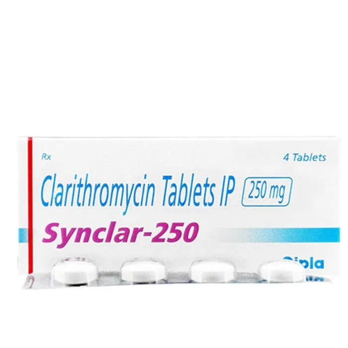 Synclar 250 Mg Box/Carton + Blister Pack showing the Front face.