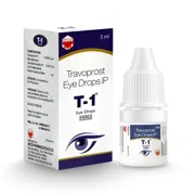 T 1 Eye Drop Box/Carton + Eye Drops Bottle showing the Front face.