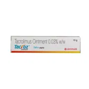 Tacroz 0.03% (10 gm) Box/Carton showing the Front face.
