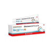 Tacroz Forte XL 0.1% Ointment Box/Carton + Tube showing the Front face