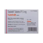 Tadaflow 5 Mg Tablet Box/Carton showing the Back face.