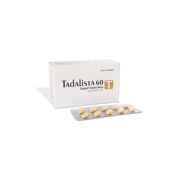 Tadalista 60 Mg Box/Carton + Blister Pack showing the Front face.