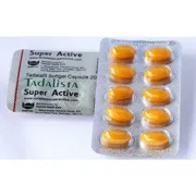 Tadalista Super Active 20 Mg Blister Pack + Box/Carton showing the Front face.