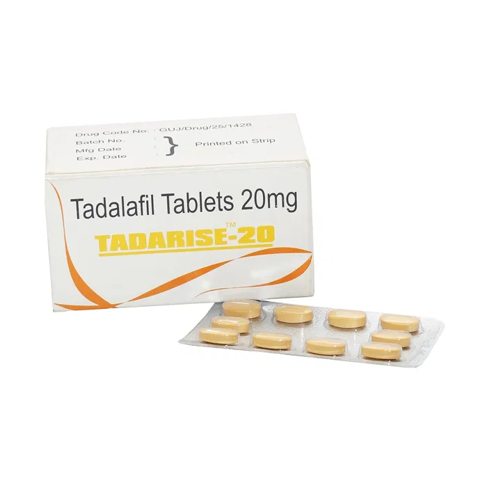 Tadarise 20 Mg Box/Carton + Blister Pack showing the Front face.