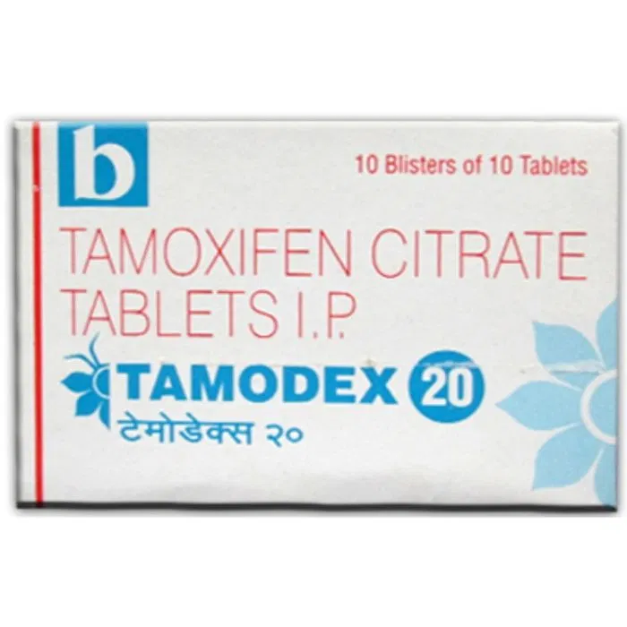 Tamodex 20 Mg Tablet Box/Carton showing the Front face.