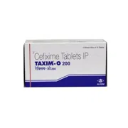 Taxim O 200 Mg Box/Carton + Blister Pack showing the Front face.