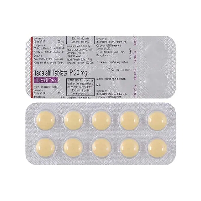 Tazzle 20 Mg Blister Pack showing the Front face.