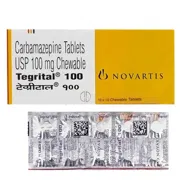 Tegrital Chewable Tablets 100 Mg Box/Carton + Blister Pack showing the Front face.