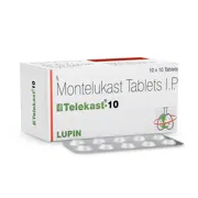 Telekast 10 Tablet Box/Carton + Blister Pack showing the Front face.