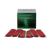 Tetralab 500 Mg Capsule Box/Carton + Blister Pack showing the Front face.
