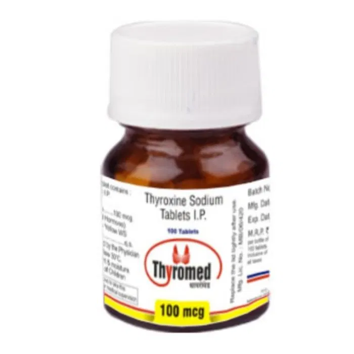 Thyromed 100 mcg Tablet Bottle showing the Front face.
