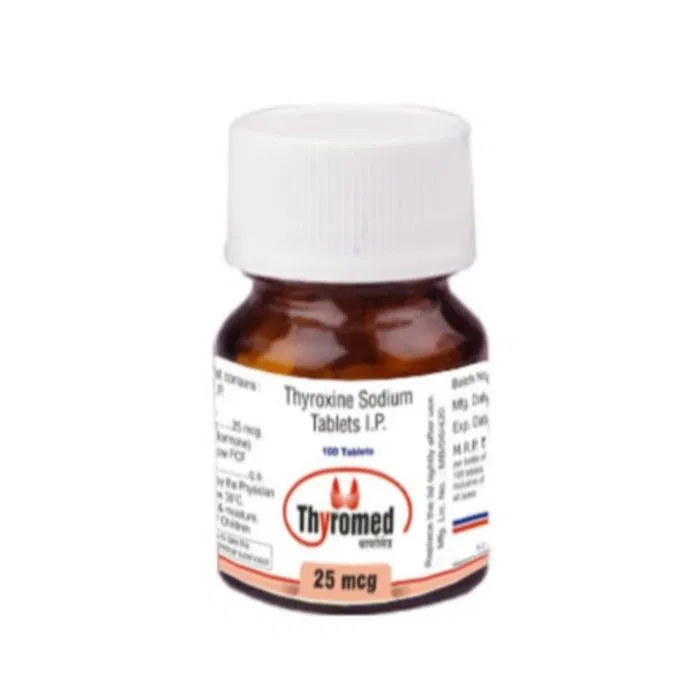 Thyromed 25 mcg Tablet Bottle showing the Front face.