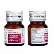 Thyrorich 100 Mcg Tablet Bottle showing the Front and Back face.