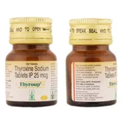 Thyroup 25 Tablet Bottle showing the Front and Back face.