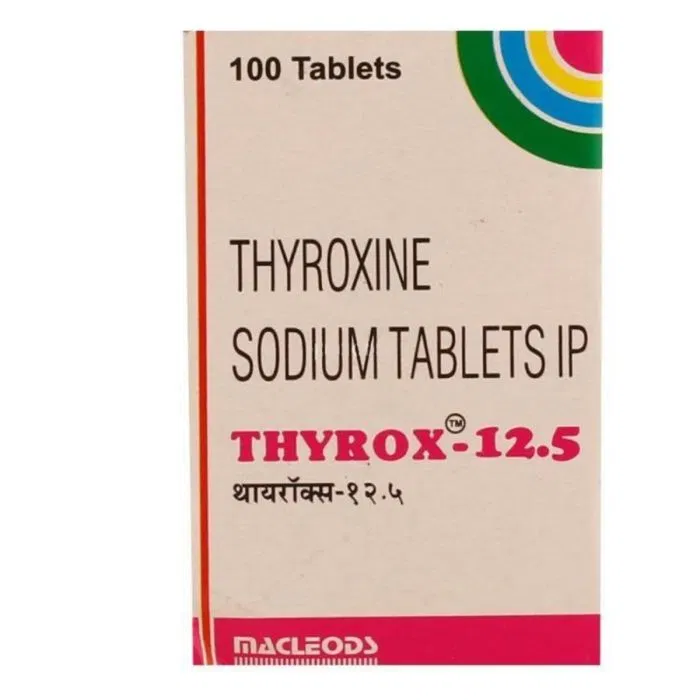 Thyrox 12.5 Tablet Box/Carton showing the Front face.