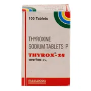 Thyrox 25 Tablet Box/Carton showing the Front face.