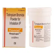 Tiomist Respicap Box/Carton + Bottle showing the Front face.