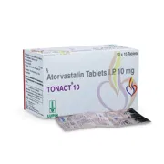 Tonact 10 Tablet Box/Carton + Blister Pack showing the Front face.